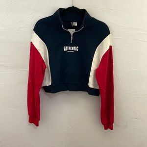 H&M Red, White and Blue Sports Cropped Quarter Zip